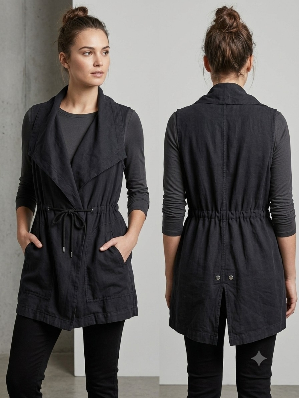 Dex Black Drawstring Sleeveless Vest